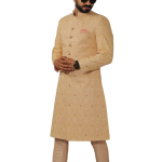Lucknowi Embroidered Peach Achkan Churidar Set | Jaipurio